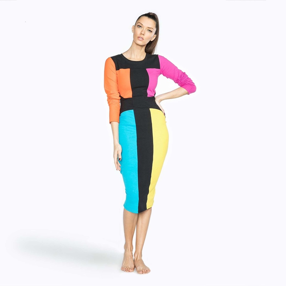 Colorblock Long Sleeve Dress